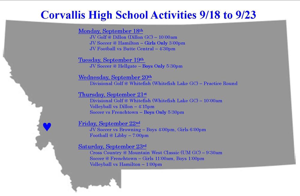 Corvallis High School Activities 9/18 to 9/23