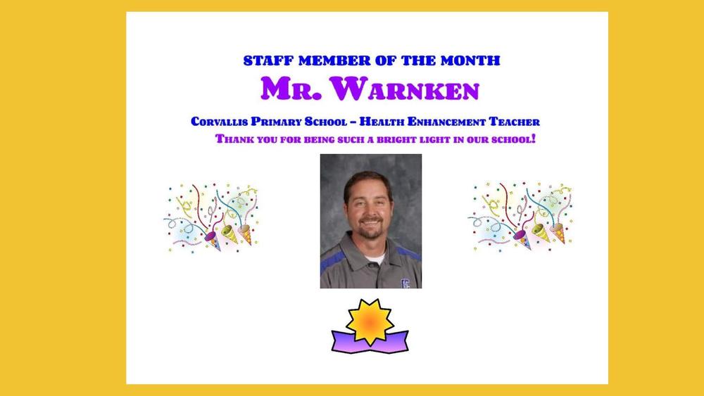 Staff Member of the Month - Mr. Warnken