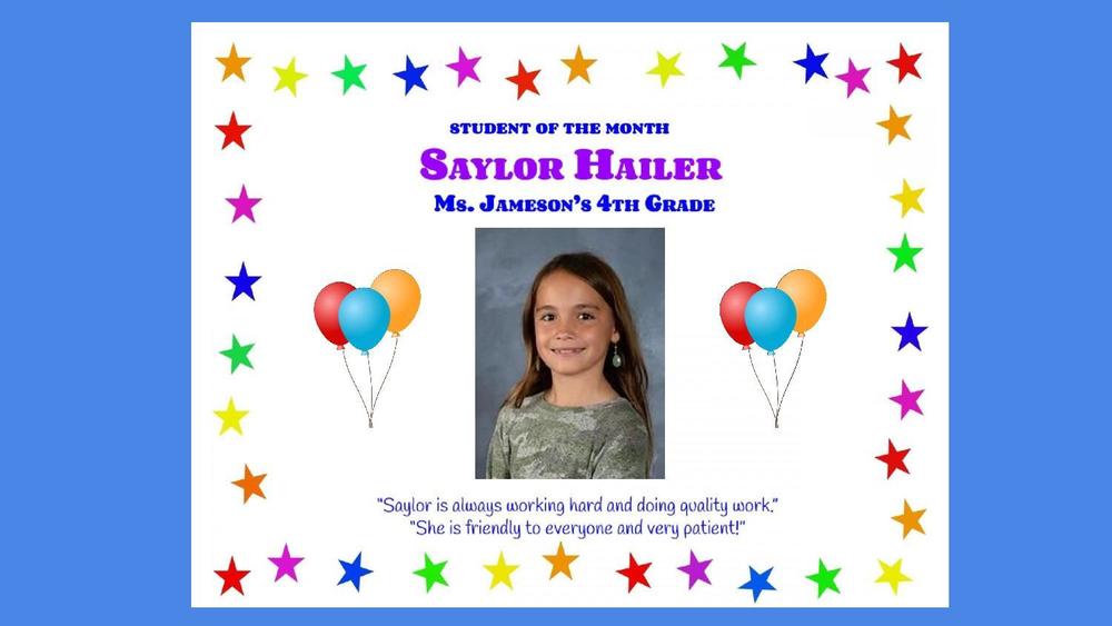 Student of the Month - Saylor Hailer
