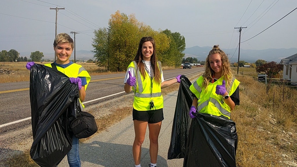 Students picking up garbage