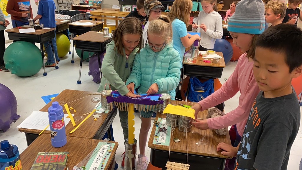 Students building a bridge STEM challenge